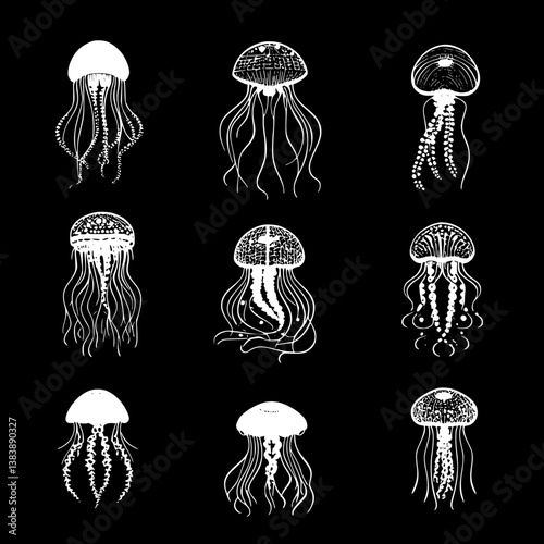 Collection of Jellyfish mandala vector design, Jellyfish vector graphic