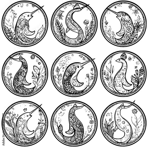 Collection of Narwhals mandala vector design, Narwhals vector graphic