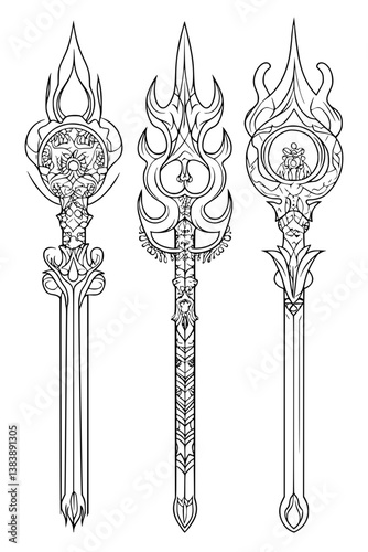 Collection of Pitchforks coloring book vector designs, Pitchforks vector graphic