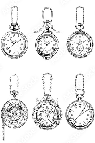 Collection of Pocket watches coloring book vector designs, Pocket watches vector graphic