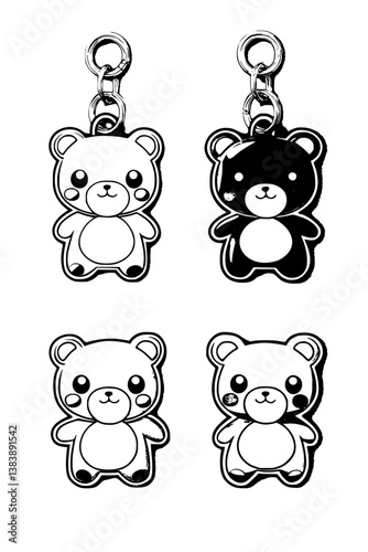 Collection of Rilakkuma keychains coloring book vector designs, Rilakkuma keychains vector graphic
