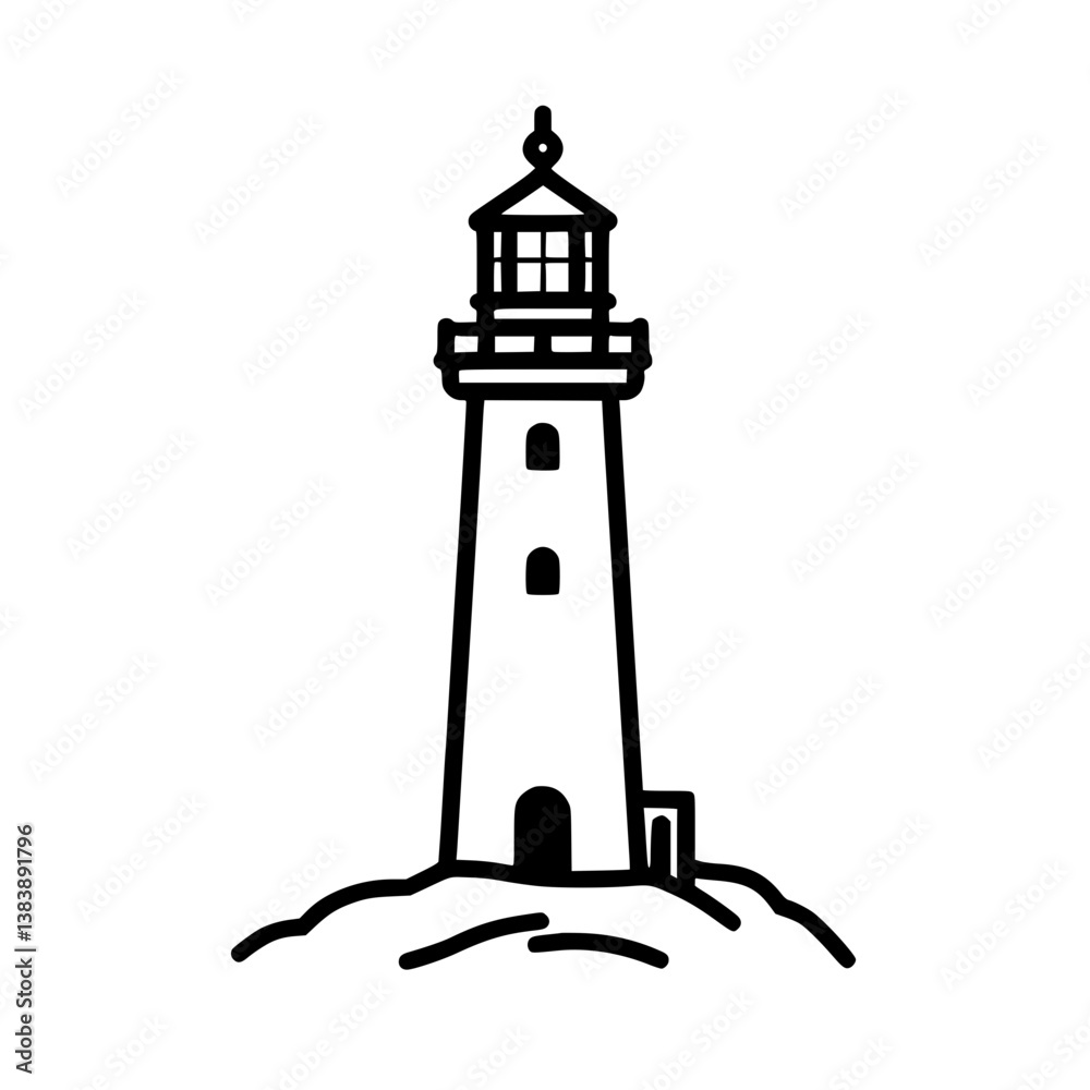 Striking lighthouse illustration standing tall against a clear sky symbolizing guidance and hope Coastal serenity captured in clean simple lines Striking lighthouse illustration standing tall against a clear sky symbolizing guidance and hope Coastal serenity captured in clean simple lines