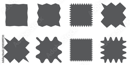 Sticker wavy shape mocha mousse colour, stamp rectangle, oval border icon, wave edge frame set. Star burst label, price tag corrugated, promo badge isolated on white background. Vector illustration