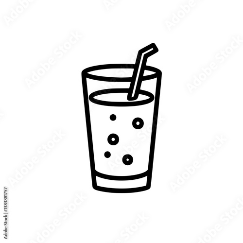 Refreshing drink with bubbles and straw served in a tall glass A simple clean and line drawing of a beverage