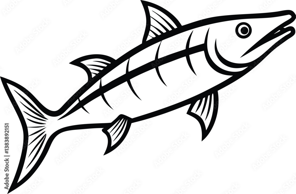 Fototapeta premium Barracuda Fish Line art Design with white background