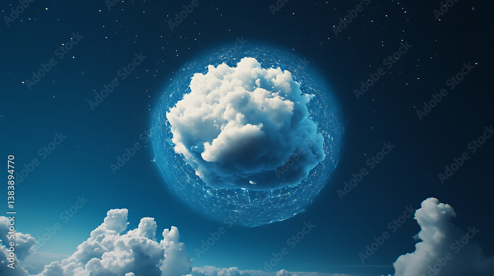 Fototapeta premium A cloud over a globe with the telecommunication network around it