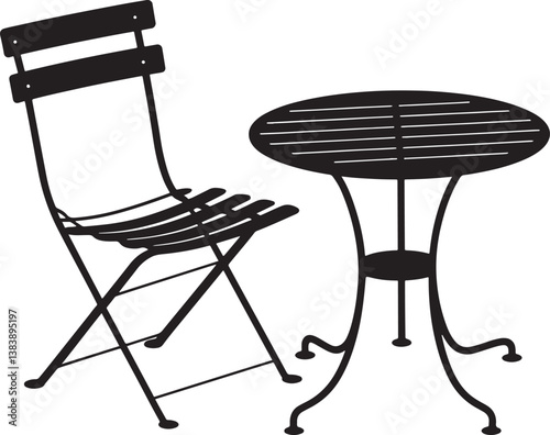 Garden table and chair silhouette vector illustration isolated On Transparent Background