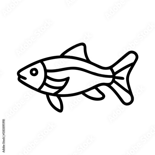 zebra danio fish vector icon, simple black outline line icon of zebra danio fish, aquarium fish vector line art icon