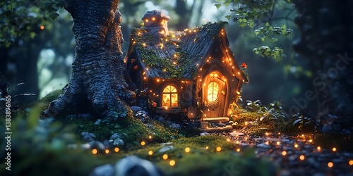 Tiny Enchanted Forest Animal Shelter with Fairytale Creatures Resting Wallpaper Background for Fantasy, Magical, and Serene Design Projects photo
