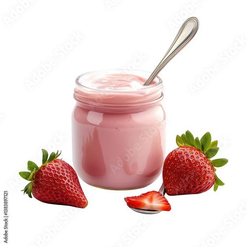 Spoonful of strawberry yogurt food photography minimalist style delicious concept