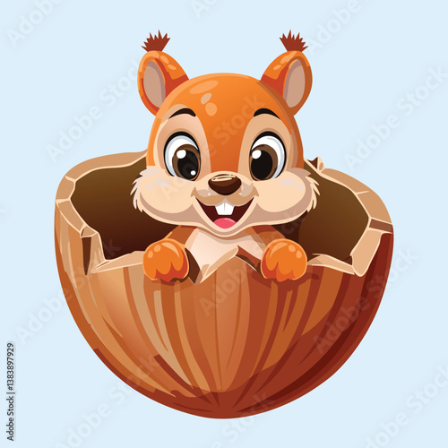 baby squirrel peeking from inside an acorn shell,  victor, illustrator. 