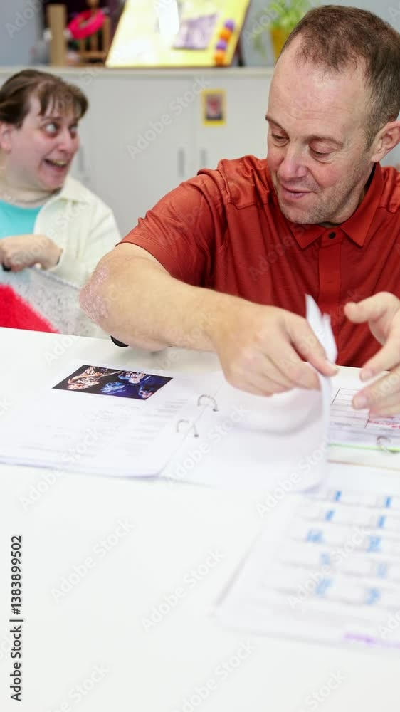 Man and Woman with Disabilities Engage in Learning Activity