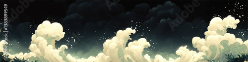 Stunning Vector Art Illustration of Majestic Ocean Waves Crashing Dramatically Against Dark Moody Clouds Background Perfect for Nature Themed Designs and Wallpapers