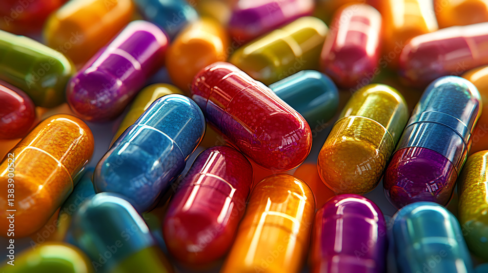 A vibrant image showcasing a variety of colorful fruit and vegetable power supplement capsules, filled with essential multivitamins for health and wellness A vibrant image showcasing a variety of colorful fruit and vegetable power supplement capsules, filled with essential multivitamins for health and wellness