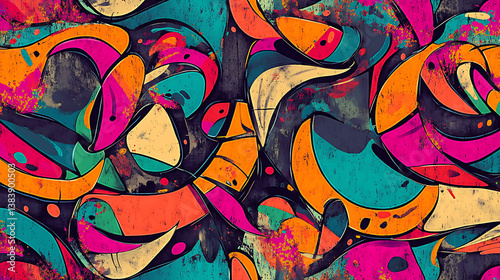 Wallpaper Mural A vibrant and visually striking seamless pattern of layered graffiti art on a concrete wall, showcasing a myriad of colors, shapes, and styles that embody urban street culture Torontodigital.ca
