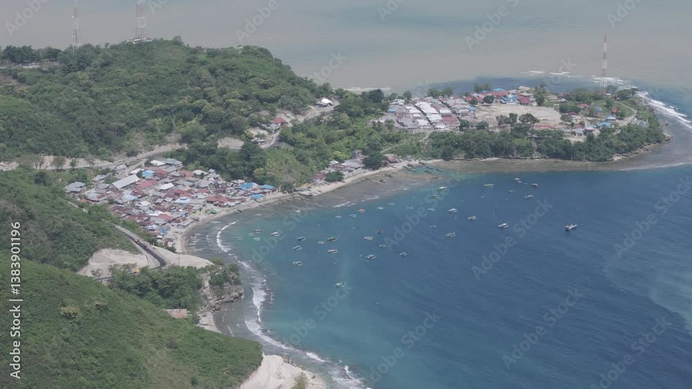 Gorontalo, Indonesia - 10 October 2024: View of the Fortress - Benteng Otanaha aerial View Gorontalo, Indonesia - 10 October 2024: View of the Fortress - Benteng Otanaha aerial View