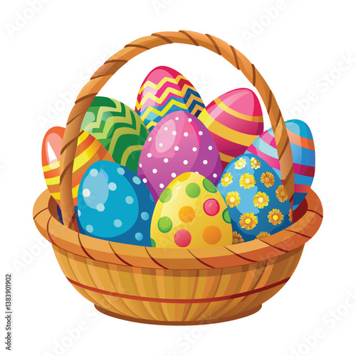 Easter Basket with Colorful Eggs