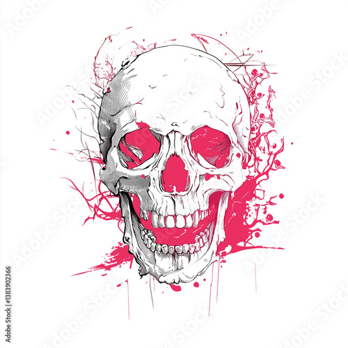 Skull illustration for t-shirt design, white background