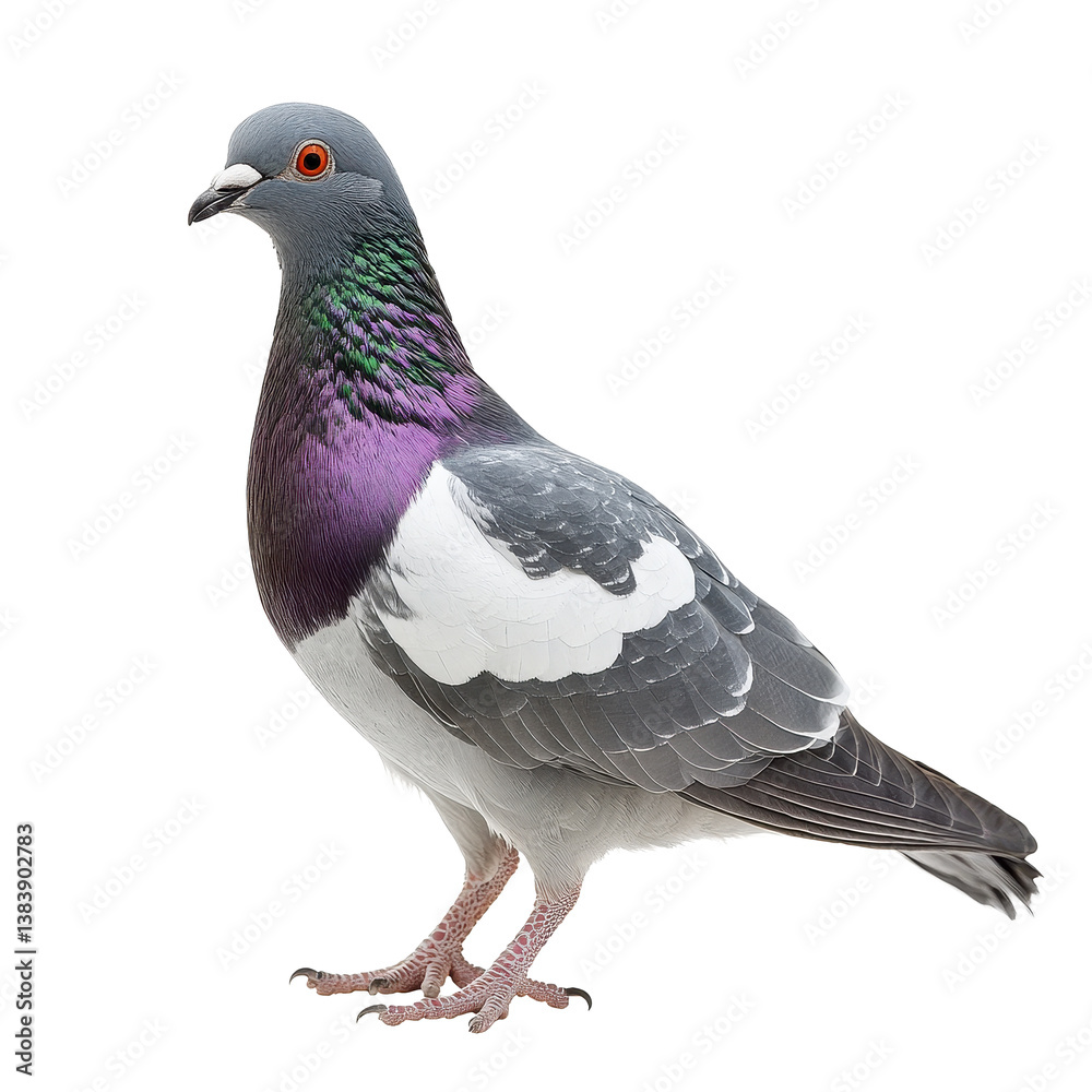 Pigeon with vibrant plumage stands against a clean Transparent background in an isolated setting, Pigeon on PNG background Pigeon with vibrant plumage stands against a clean Transparent background in an isolated setting, Pigeon on PNG background