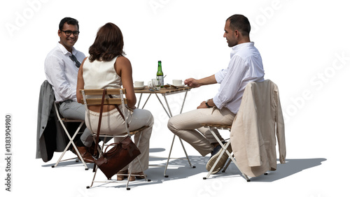 Group of international friends meeting in a cafe and talking isolated on transparent background