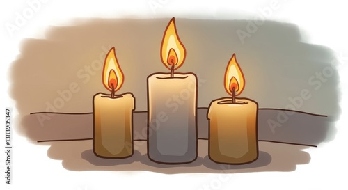 Three Burning Candles on a Table - of three lit candles of varying sizes on a dark surface, creating a warm and serene ambiance