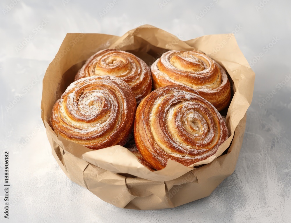 Fototapeta premium Delicious Homemade Cinnamon Rolls in a Brown Paper Bag