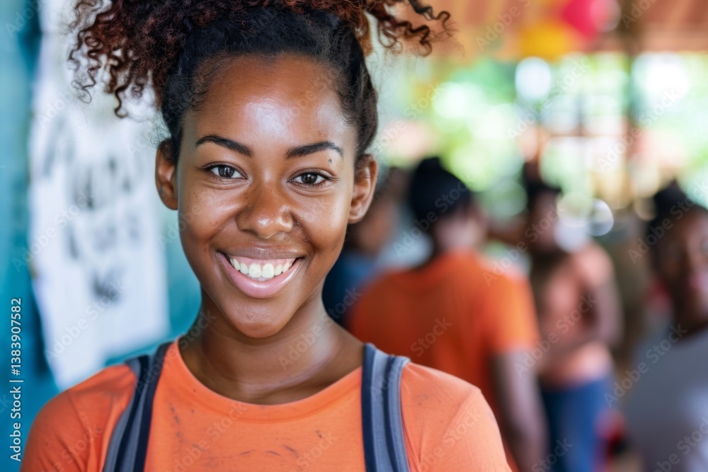 Naklejka premium Young african american female volunteer at community center