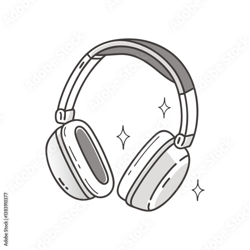 Modern headphones vector with cushioned ear pads and sparkles, illustrated in a clean, minimal style to highlight comfort and tech appeal.
