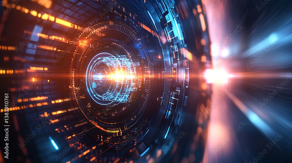 Fototapeta premium Hadron collider tech illustration, futuristic modern