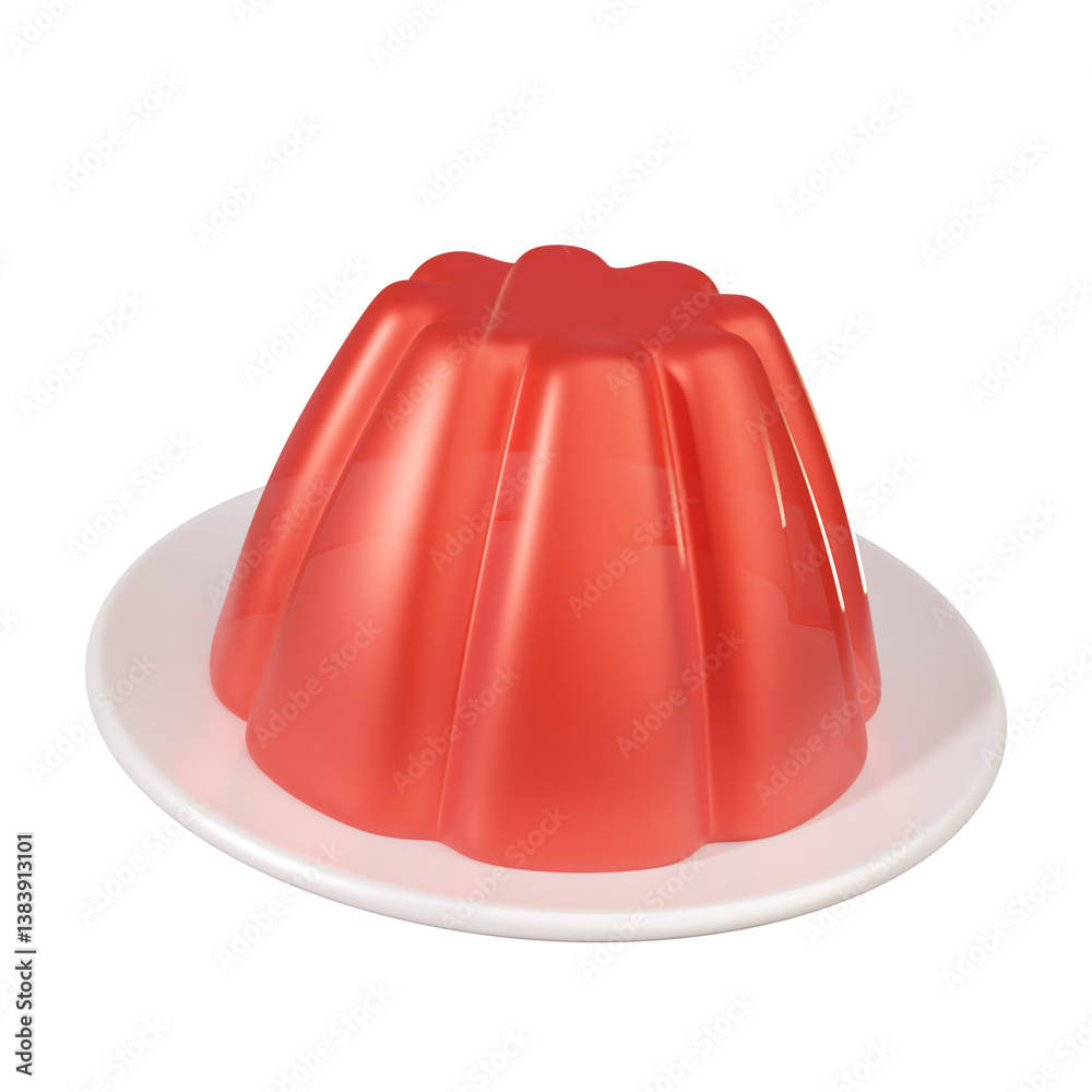 A bright red, gelatin dessert resting on a white plate, seemingly ready to be enjoyed. A bright red, gelatin dessert resting on a white plate, seemingly ready to be enjoyed.