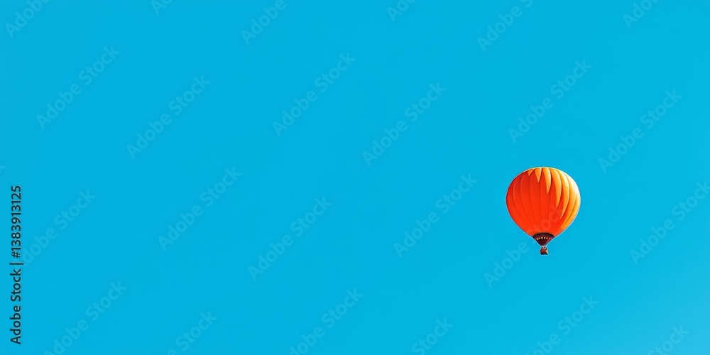 Fototapeta premium Bright Orange Hot Air Balloon Against Clear Blue Sky Background