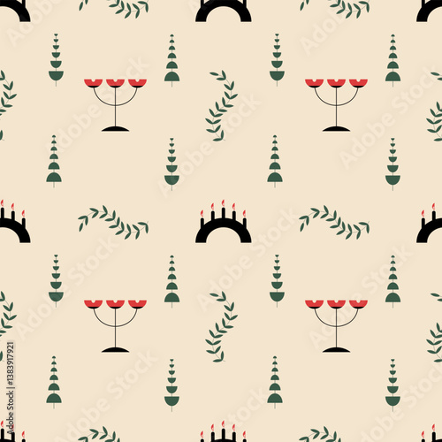 Seamless vector pattern with festive elements, likely intended for Christmas or holiday-themed designs. The style is minimalist and graphic, modern, 2026, candle