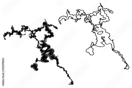 Lake Seliger (Russia, Russian Federation, Tver Oblast) map vector illustration, scribble sketch map