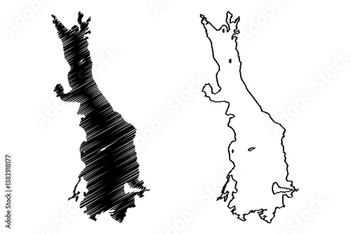 Lake Umbozero (Russia, Russian Federation, Murmansk Oblast) map vector illustration, scribble sketch Umbozero map
