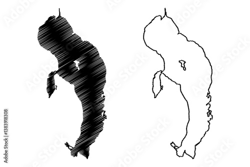 Lake Vozhe (Russia, Russian Federation, Vologda Oblast) map vector illustration, scribble sketch Charondskoye map
