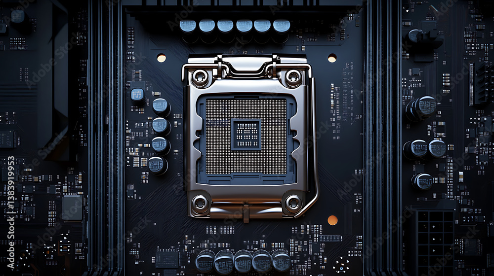 Fototapeta premium Microprocessor and cpu technology background, main microchip on the motherboard