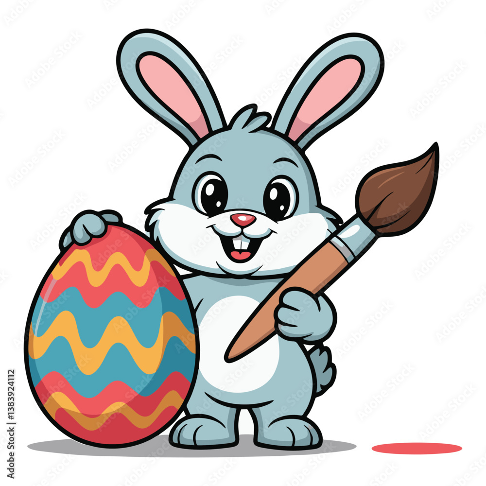 Fototapeta premium Happy Easter Bunny with Painted Egg and Brush