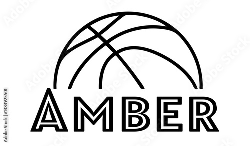 Amber - first name written in sport style and stylized basketball sketch; black color; vector graphics for banners, cards, sweatshirts, prints, cricut, silhouette, sublimation	