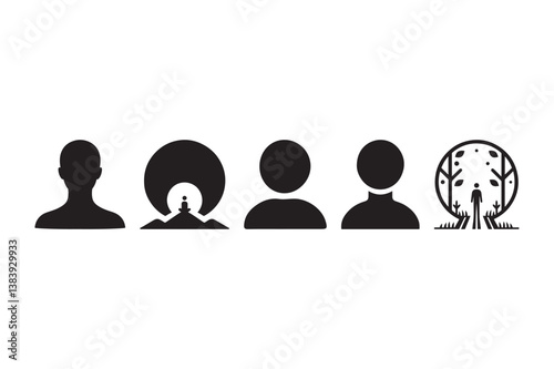 Abstract Human Silhouette Icons Meditation, Nature, and Profile Vector Set