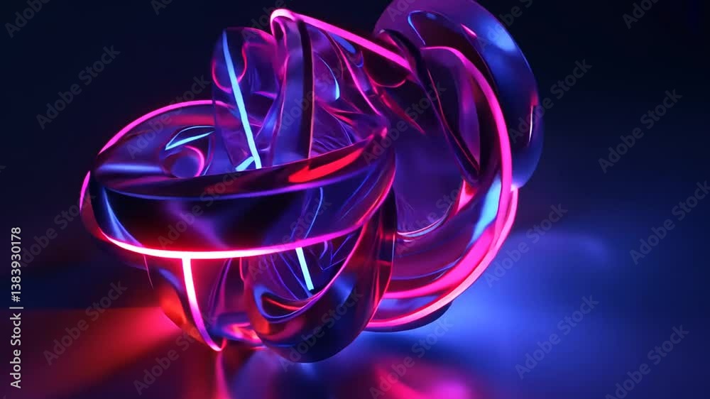 3D verschlungene Neonlichter in Bewegung
