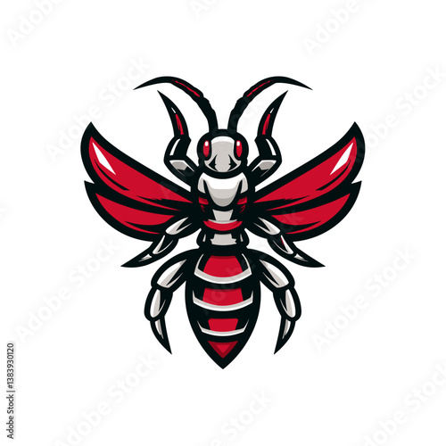 Creative esports vector logo design featuring a stylized termite with red and gray colors on a white background