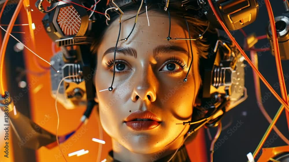 Cyber Porträt einer Frau mit Interface