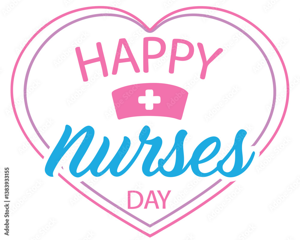 Happy Nurses Day Heart with Pink Outline and Nurse Cap Graphic Happy Nurses Day Heart with Pink Outline and Nurse Cap Graphic