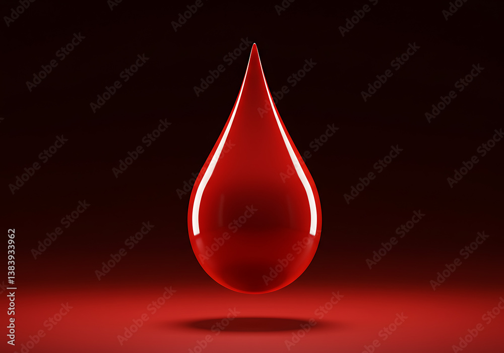 Obraz premium A single shiny red droplet suspended in air against a dark red background.