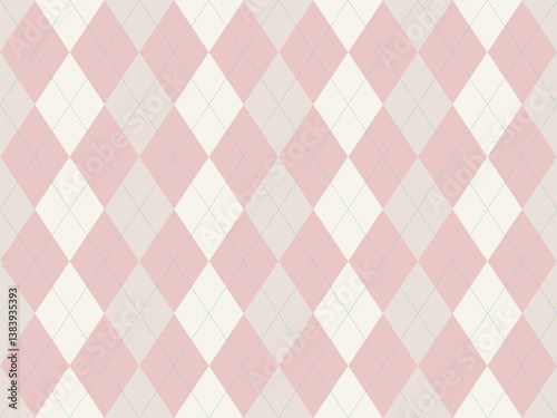 Elegant pastel pink and cream argyle pattern.  Perfect for backgrounds, textiles, or stationery.  Subtle texture and soft color palette evoke feelings of femininity and sophistication.