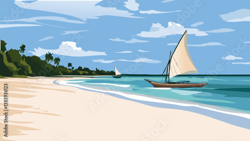 Diani Beach Kenya in Digital Illustration.eps