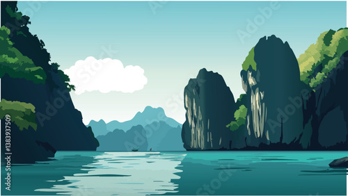 El Nido Philippines with Scenic Karst Landscape in Digital Drawing.eps