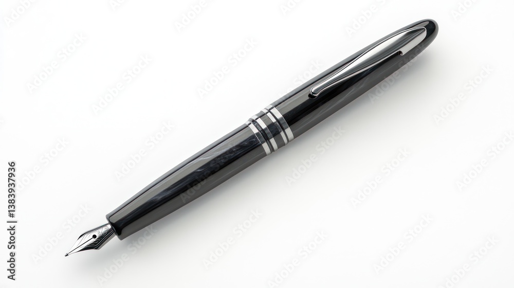 Black fountain pen on white background; writing, office, stationery Black fountain pen on white background; writing, office, stationery