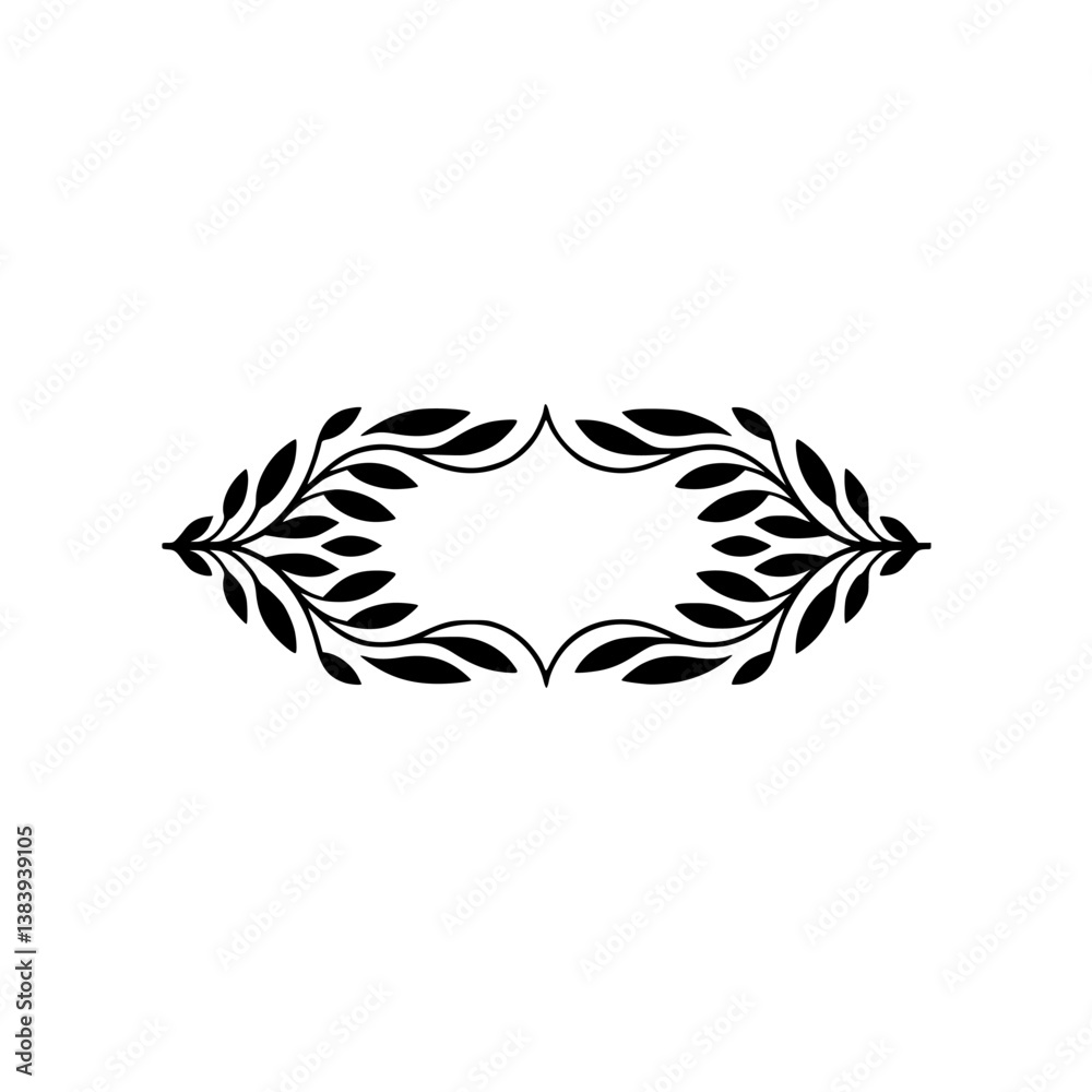Obraz premium Elegant Black Leaf Border on White, Decorative Design Element