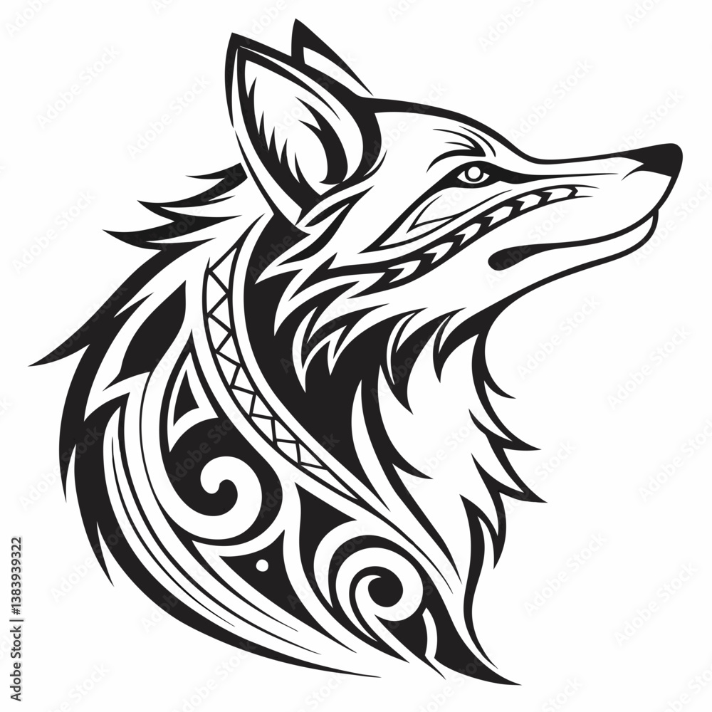 Obraz premium Black and white fox head logo, Wolf logo vector art illustration, fox head vector, wolf head icon, fox logo, wolf logo design